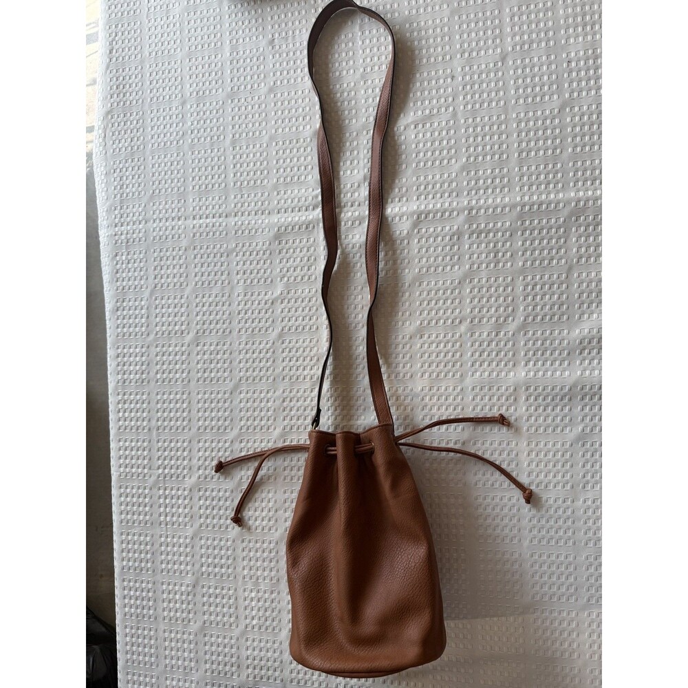 Vintage Mossimo Faux Leather Drawstring Bucket Crossbody Bag Brown